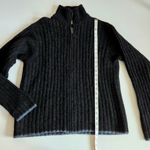 J.Crew 100% wool Shetland men black sweater w/blue trim and zipper on the front. - Picture 5 of 7